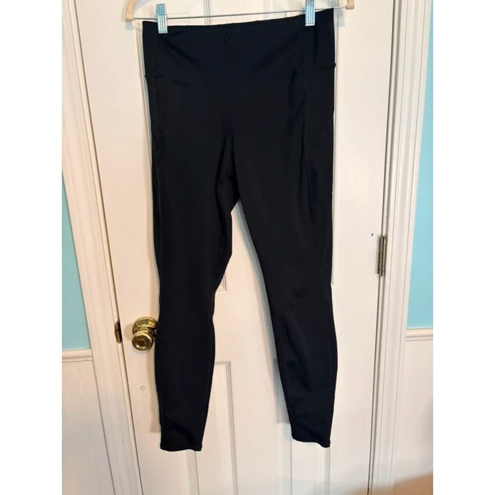 Athleta Black High‑Rise Leggings – Zip Pockets – Size M/L